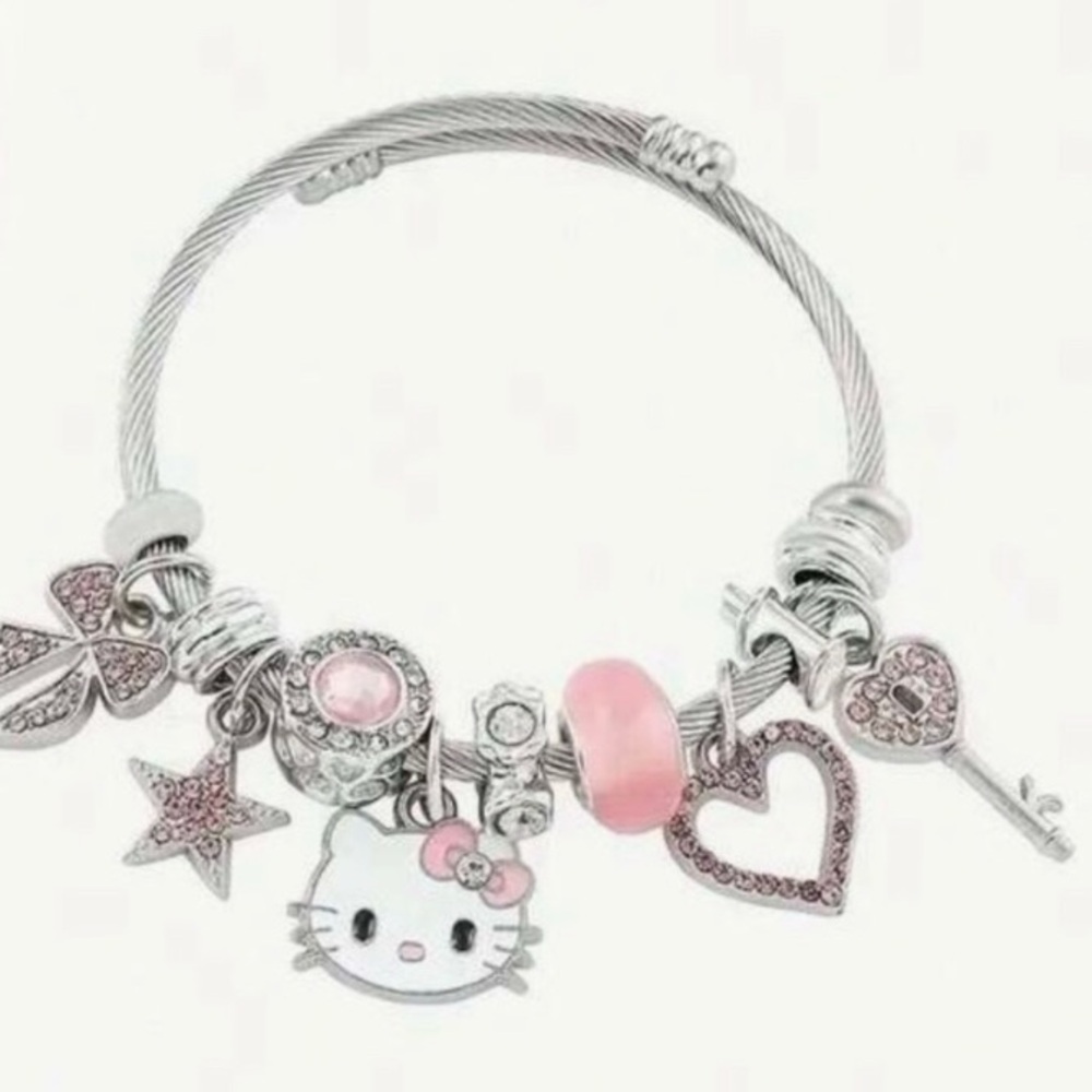 Hello Kitty Silver and Pink Charm Bracelet Anime Charms Feminine Delicate Cute - Picture 4 of 4